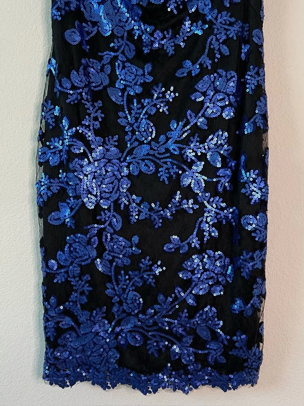 Tadashi Shoji Floral Lace Sheath Dress Blue Black Size 8 Wedding Guest Cocktail